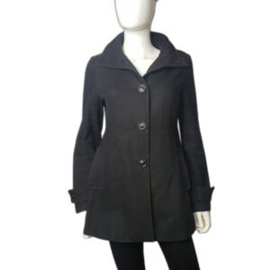 KENNETH COLE Black Wool Blend Single Breasted Long Coat Womens Size 2